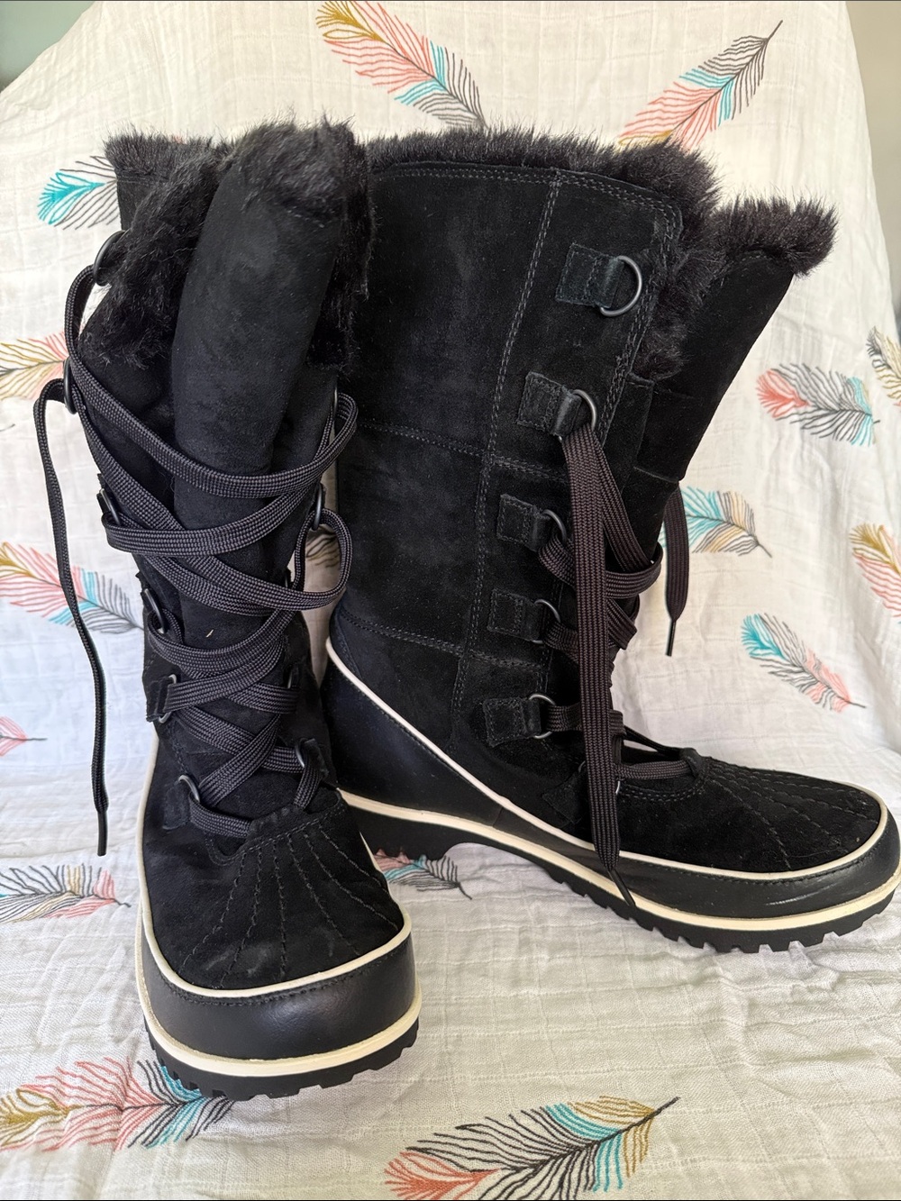 Sorel Black Waterproof Suede and Faux Fur Lace-Up Winter Boots